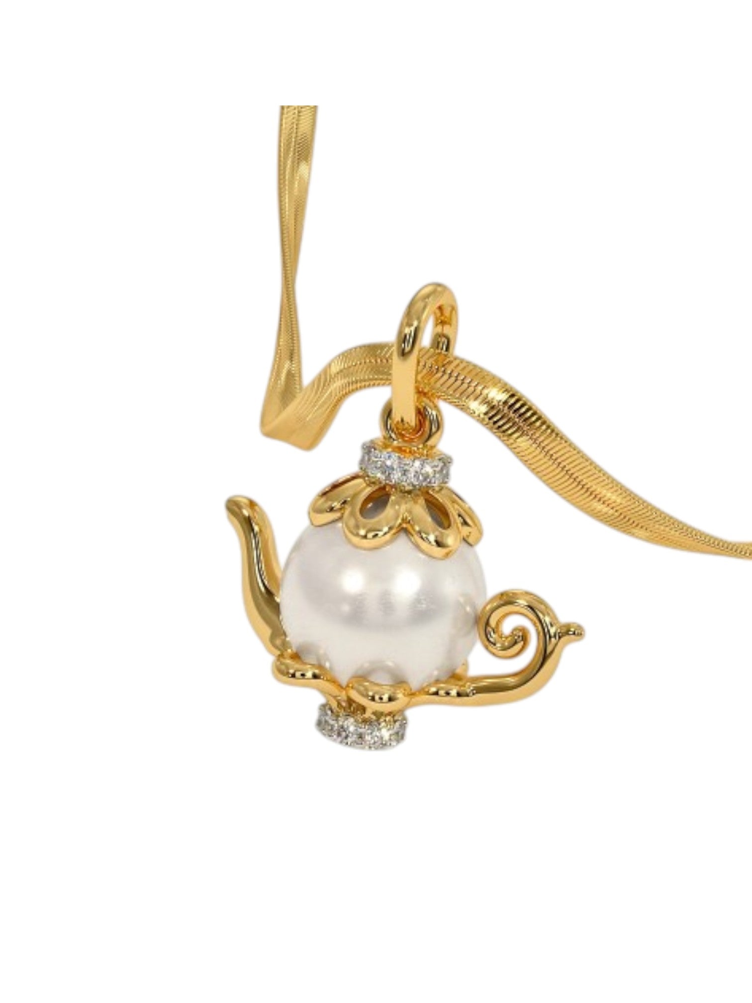 925 Sterling Silver Elegant Design Pearl Gold Plated Pendant With Chain For Women By Kesardeep